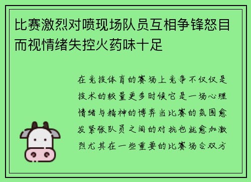 比赛激烈对喷现场队员互相争锋怒目而视情绪失控火药味十足